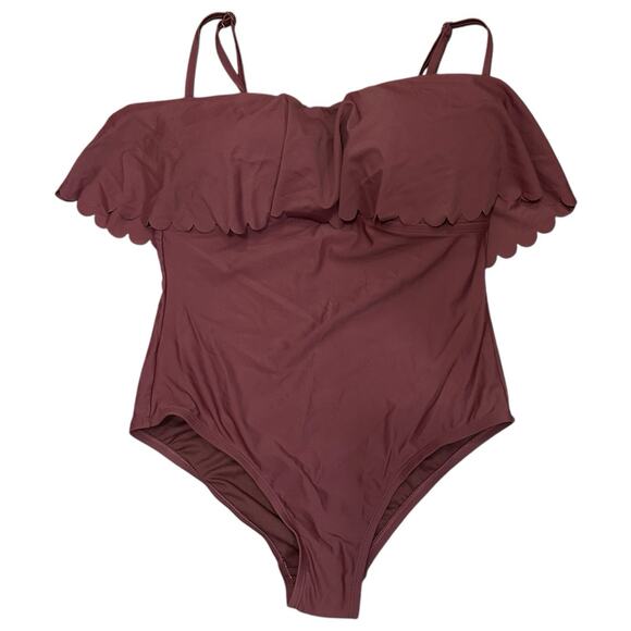 Kona Sol Women's Scalloped Flounce One Piece Swimsuit Size Large Mulberry NWT - Picture 2 of 6